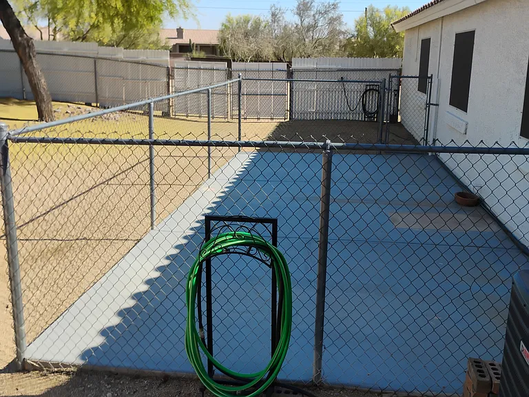 Private, fenced pet area.