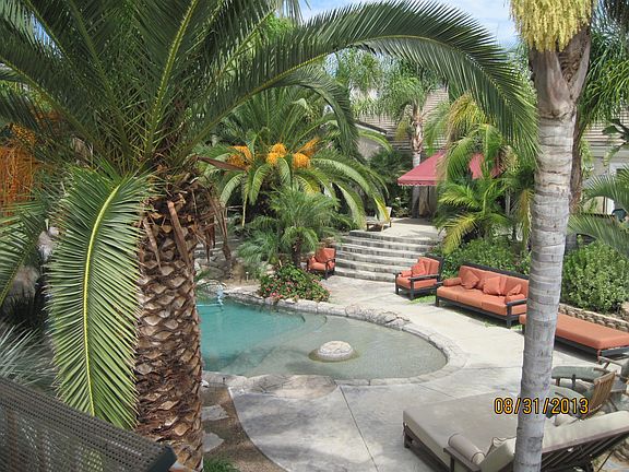 gorgeous backyard with water slide and water fall