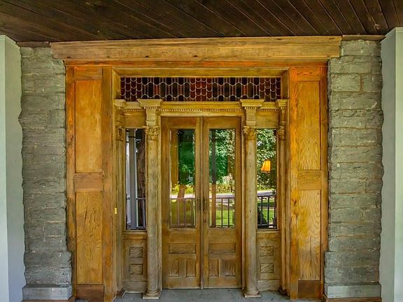 Beautiful wood door with stained glass window
