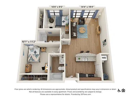 Floor plan 2 Bedroom - 2 Bath (2B)