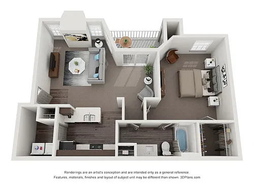 Floor plan 1 Bedroom 1 Bath 569