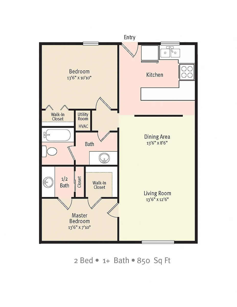 Floor plan Two Bedroom One Bath - B1