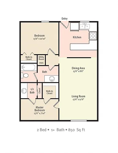 Floor plan Two Bedroom One Bath - B1