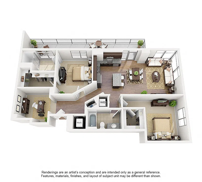 Floor plan 2 Bed/2 Bath Den-D02
