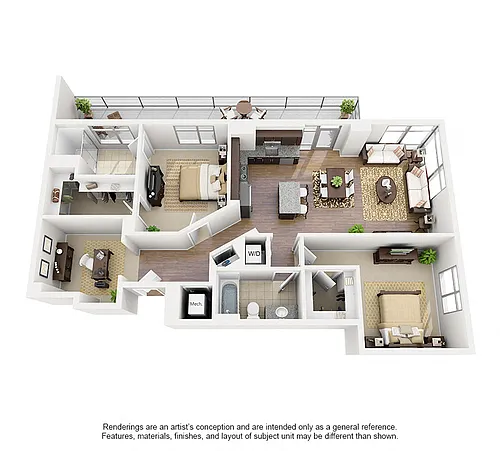 Floor plan 2 Bed/2 Bath Den-D02
