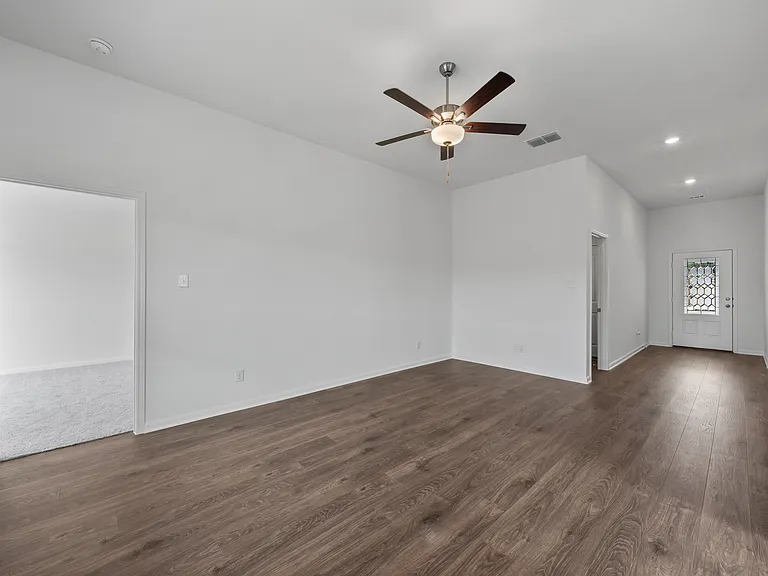 The family room with vinyl flooring.
