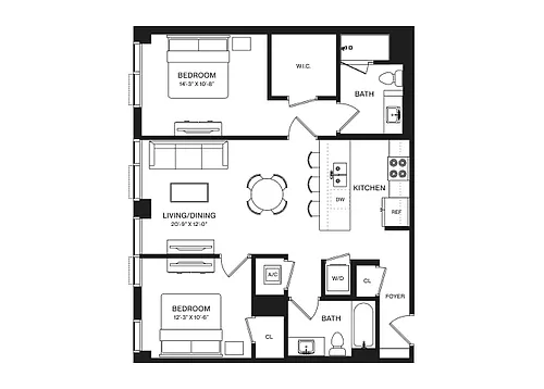 Floor plan 2 Bed/2 Bath-B2