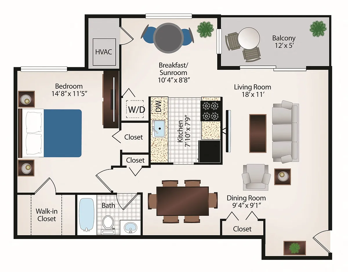 Floor plan 1 Bed 1 Bath