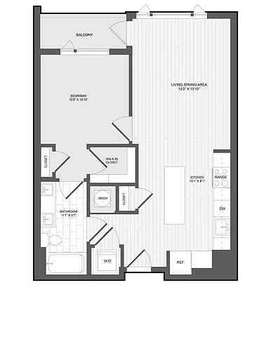 Floor plan 1 Bed1 Bath-1C