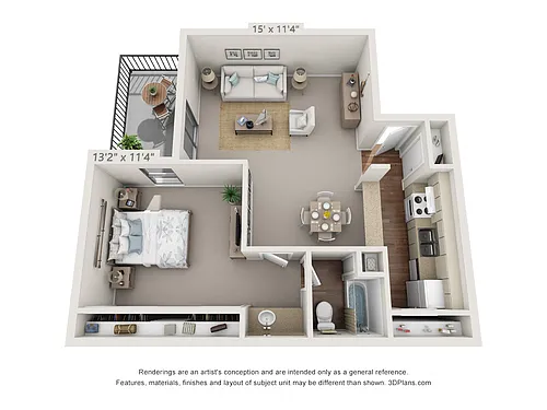 Floor plan 1 Bedroom, 1 Bath C