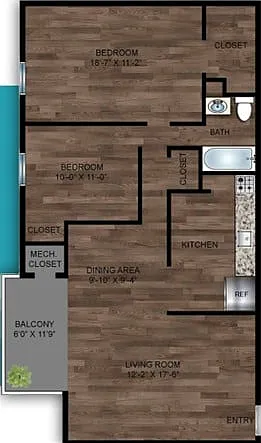 Floor plan B3-2BD/1BA