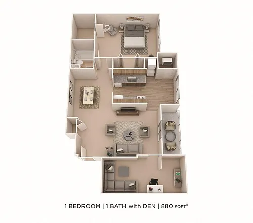 Floor plan One Bedroom w/ Den - 880 sqft