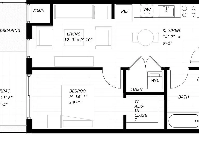 1 Bed E floor plan District 1860