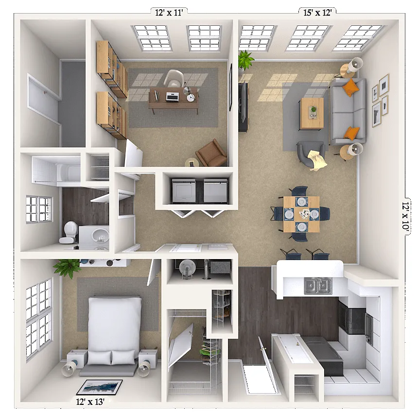 Floor plan Traditional 1x1 925-958 SF