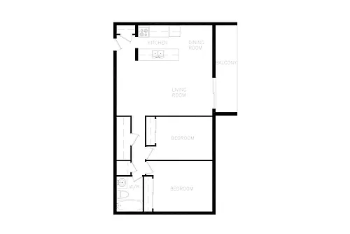 Floor plan 2 Bedroom, 1 Bath