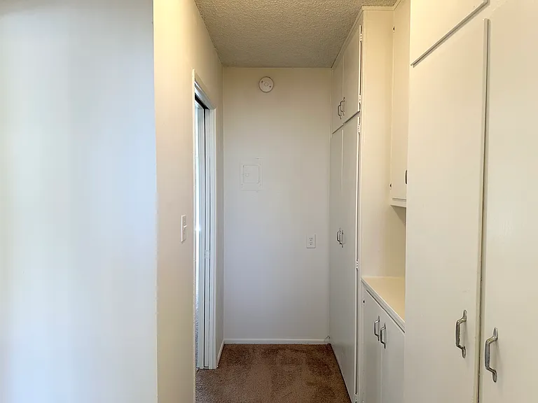 Hallway with linen closet and coat closet. Lots of interior storage