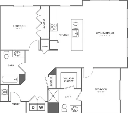 Two Bedroom Two Bath (1152 SF) Two Bedroom Two Bath (1152 SF)