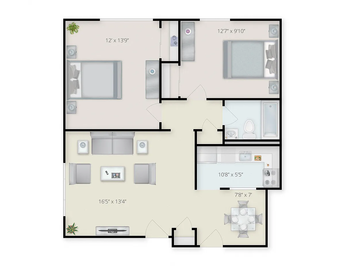 Floor plan 2 Bed - 1 Bath