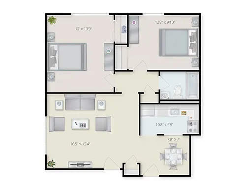 Floor plan 2 Bed - 1 Bath