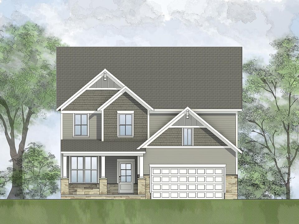 stone, shakes and siding with front porch