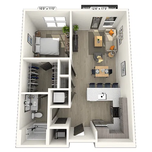 Floor plan A1 1x1 709 SF-FP