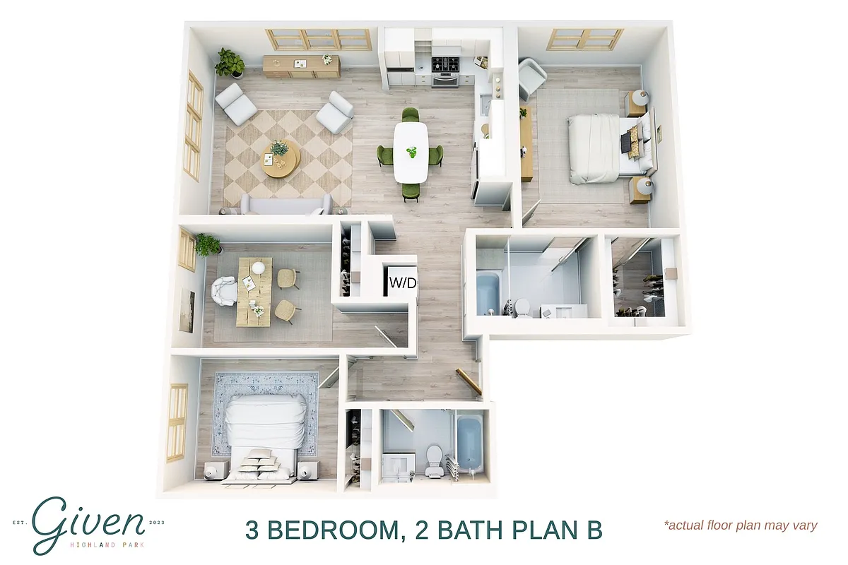 Floor plan 3 Bedroom, 2 Bath Plan B