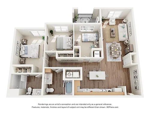 Floor plan 3BA (Wheelchair Accessible)