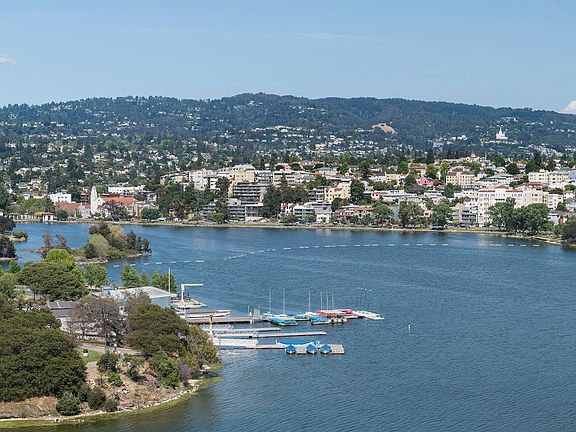 Boat center, lake and hill view
