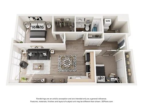 Floor plan 1 Bed + Alcove Bedroom W Facing X12