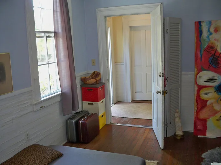 view across the room to the front door