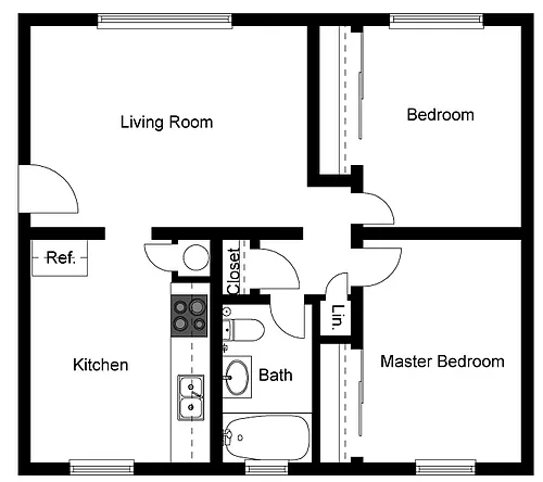 Floor plan 2 Bed 1 Bath