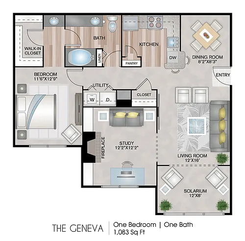 Floor plan The Geneva - 1BR with Den