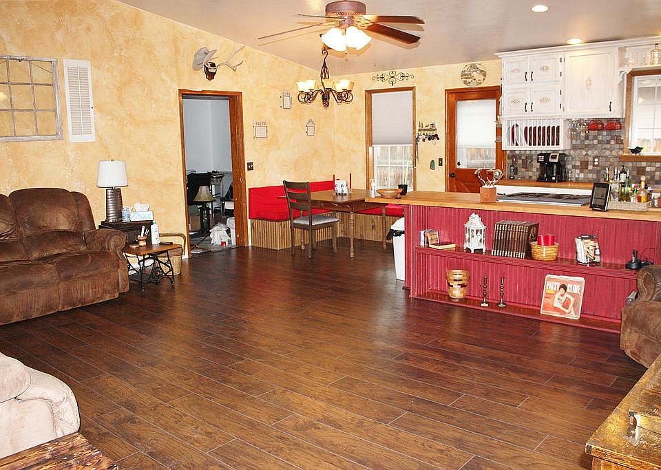 Open living, dining, kitchen
