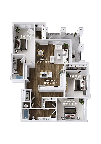 Floor plan 3 Bedroom, 2 Bath C2