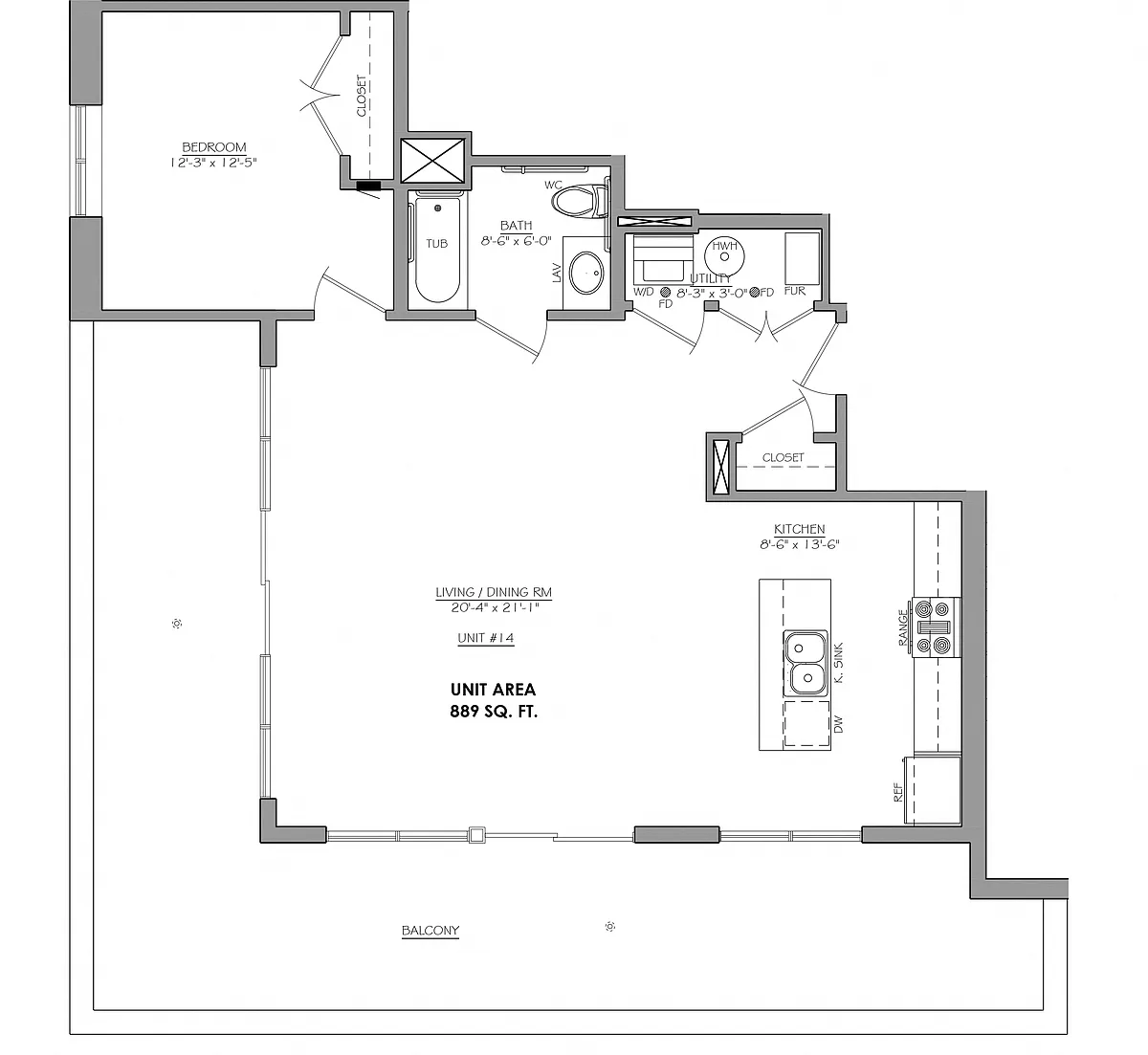 Floor plan 1 Bedroom - 1 Bathroom