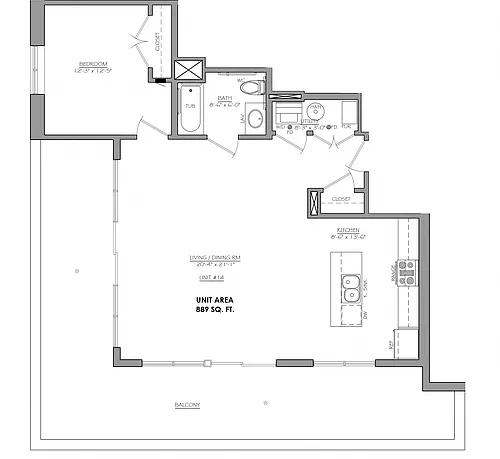 Floor plan 1 Bedroom - 1 Bathroom