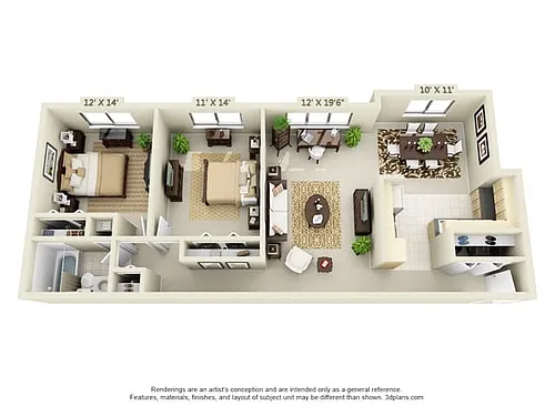 Floor plan Plan C 2 Bed 1 Bath