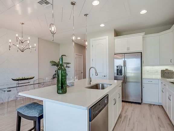 Kitchen overlooking dining area