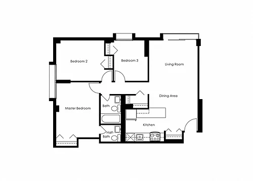 Floor plan 3 Bedroom 2 Bath Floor Plan