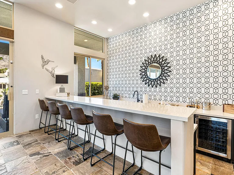 Sunken wet bar with microwave and fridge
