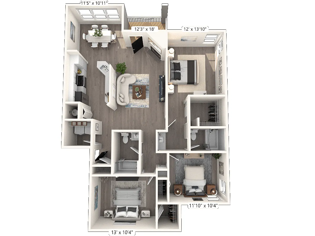 Floor plan The Manor 3 BR 2 BA