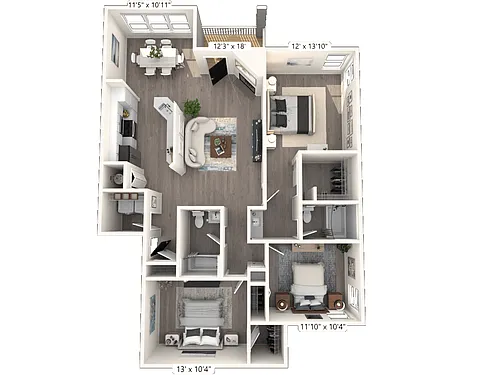 Floor plan The Manor 3 BR 2 BA
