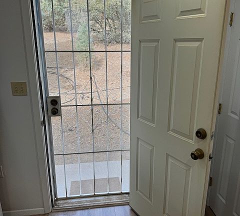 Door to the outside in the kitchen