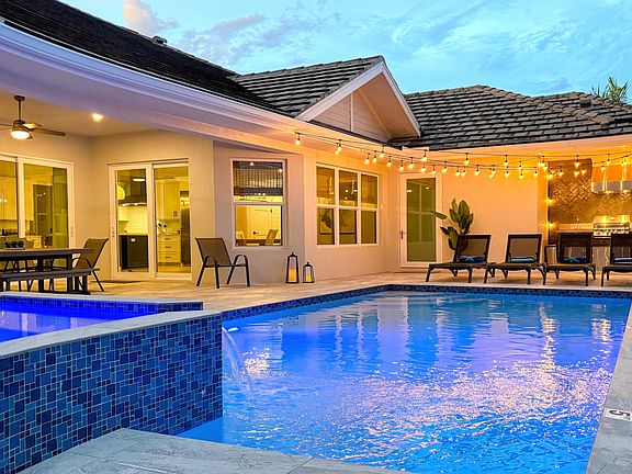 Pool with string lights