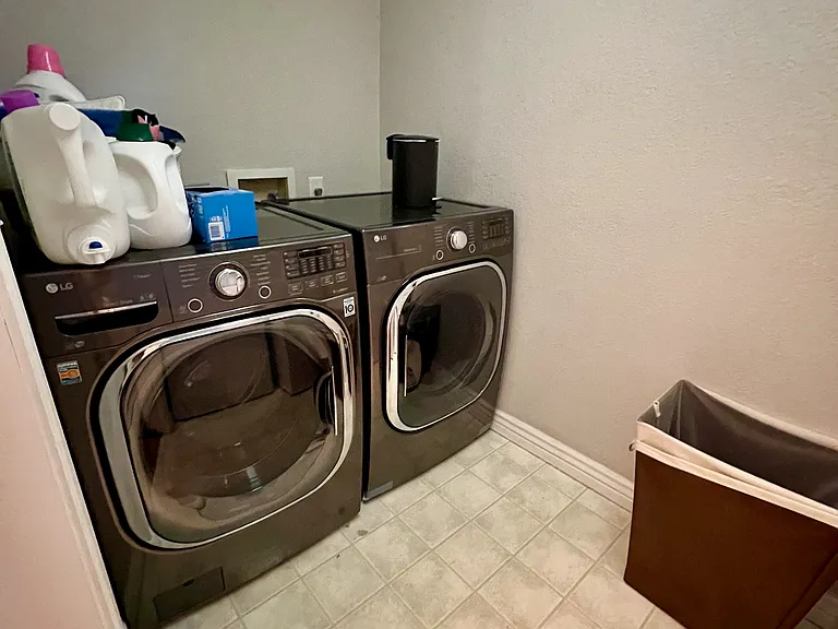 LG 5cu. ft. Mega Capacity smart washer and 9.0 cu. ft dryer included in the rental.