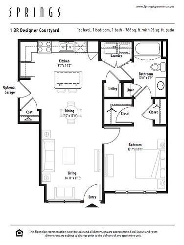 Floor plan 1 BR Designer Courtyard Garage