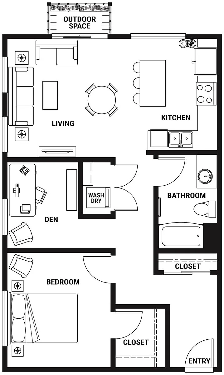 Floor plan AD5 One Bed + Den