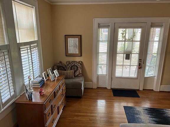 Living room with view of front porch