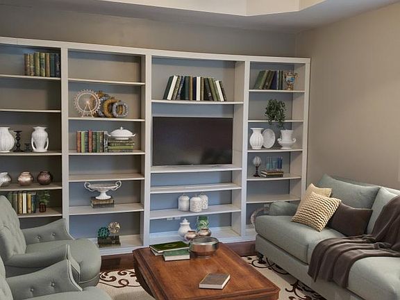 Built-in shelving in the living room.