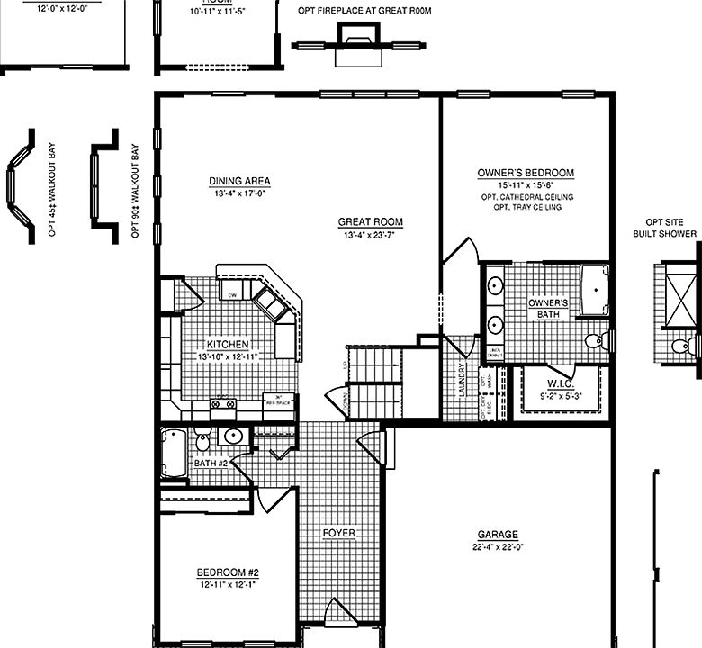 Floorplan drawing - Camden single family home - main level of ranch home with two bedrooms, living a
